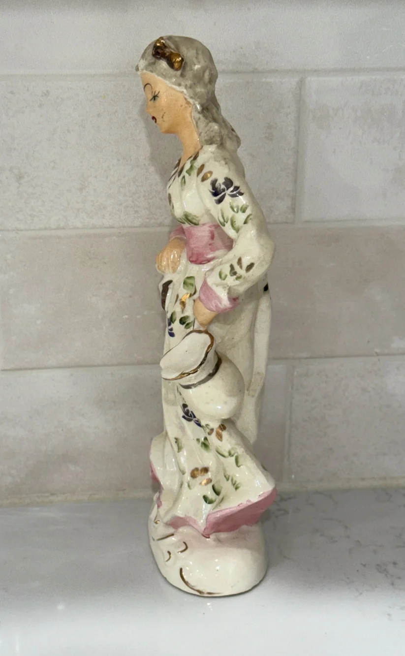 Vintage Porcelain Rococo Courting Couple Figurines Japan Gold Floral Set Regency